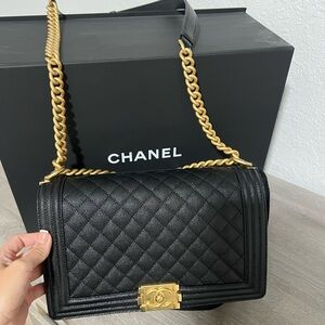 Large boy chanel purse with gold chain